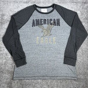 American Eagle T-Shirt Men's‎ XL Gray Long Sleeve VIntage Fit Logo Crew Neck